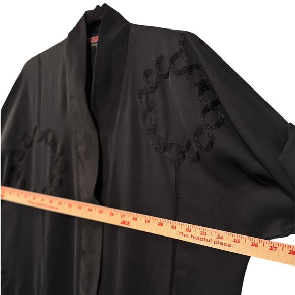 Vintage 70s Abaya Kimono Robe O/S Embroidered Longline Duster Jacket Black - Picture 8 of 11